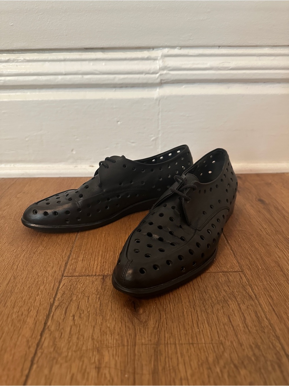Rachel Comey Black Perforated Leather Derby Flats